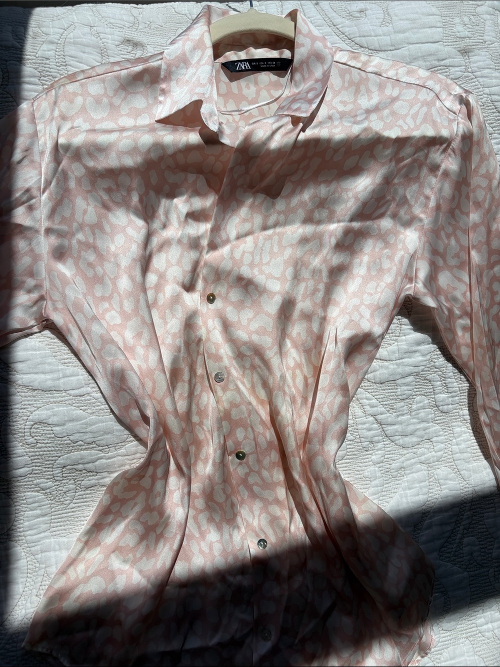 Zara Pale Pink Animal-Print Button Shirt